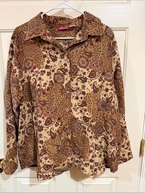 Pappagallo Brown & Cream Paisley Button-Front Shirt Jacket